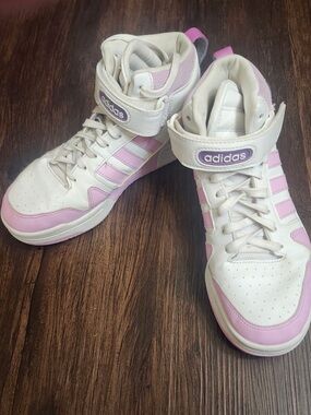 adidas Kids High-Top Sneakers in White and Pink